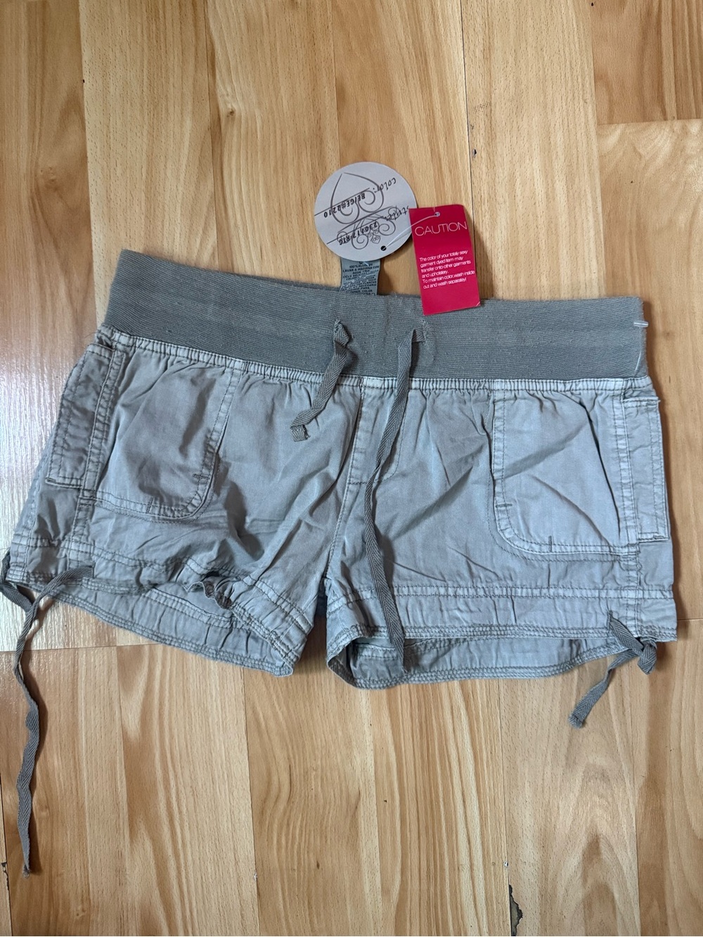 Ashley By 26 International Taupe Drawstring Rib-Waist Athletic Shorts